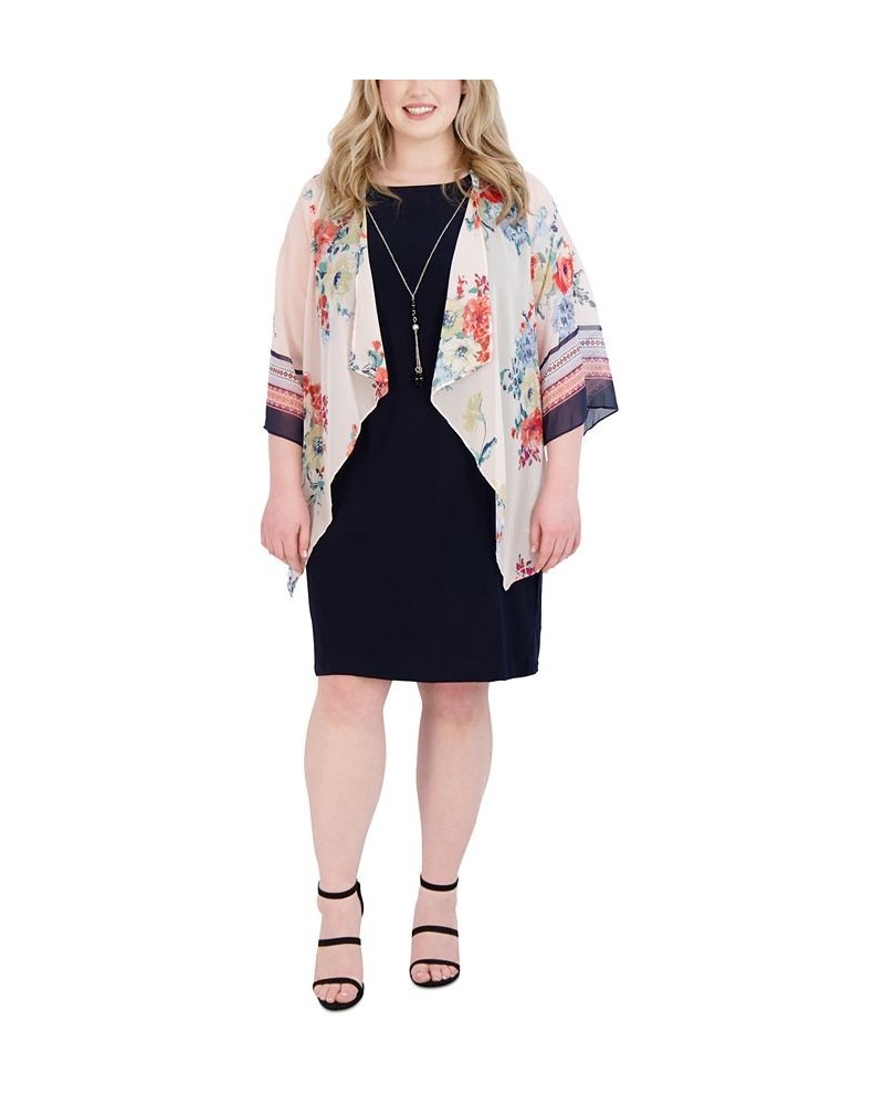 Plus Size Printed Jacket & Shift Dress Navy/Pink $47.96 Dresses