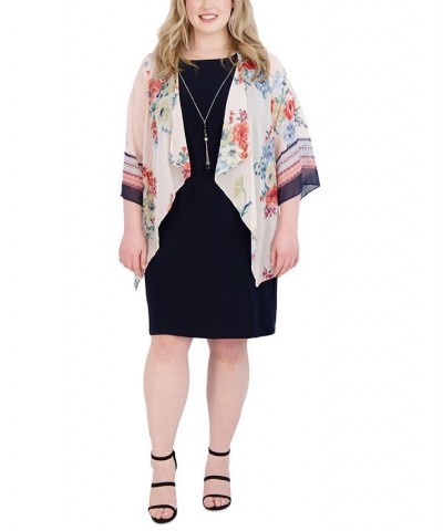 Plus Size Printed Jacket & Shift Dress Navy/Pink $47.96 Dresses