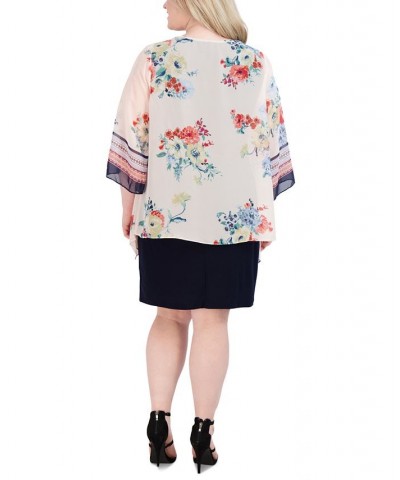 Plus Size Printed Jacket & Shift Dress Navy/Pink $47.96 Dresses