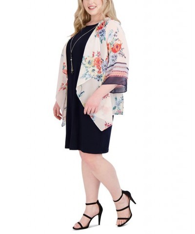 Plus Size Printed Jacket & Shift Dress Navy/Pink $47.96 Dresses