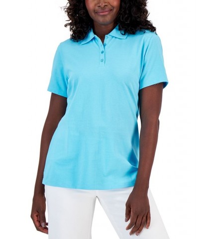 Cotton Short Sleeve Polo Shirt Aqua Oasis $11.59 Tops