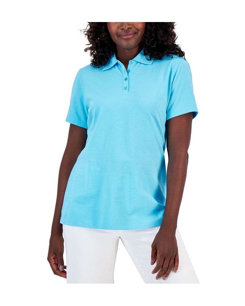 Cotton Short Sleeve Polo Shirt Aqua Oasis $11.59 Tops