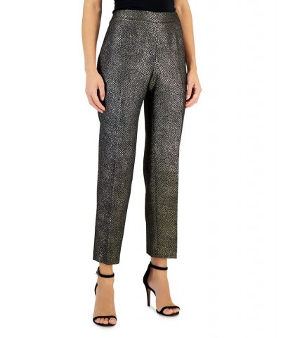 Women's Metallic Shimmer Jacquard Slim Ankle Pants Black/Gold $26.16 Pants