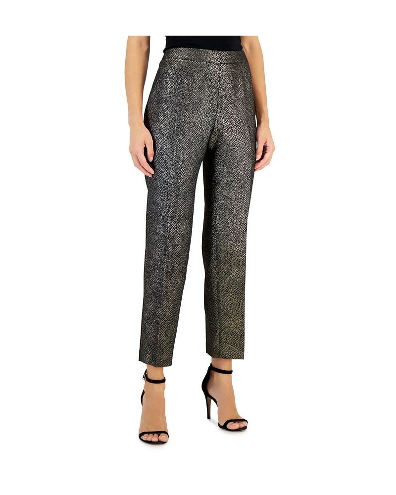 Women's Metallic Shimmer Jacquard Slim Ankle Pants Black/Gold $26.16 Pants