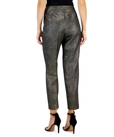 Women's Metallic Shimmer Jacquard Slim Ankle Pants Black/Gold $26.16 Pants