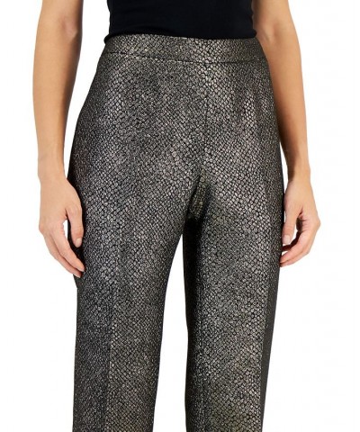 Women's Metallic Shimmer Jacquard Slim Ankle Pants Black/Gold $26.16 Pants