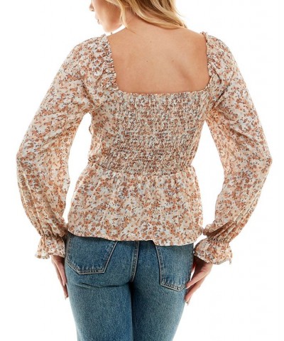 Juniors' Smocked Cinched-Front Top Multi $17.39 Tops