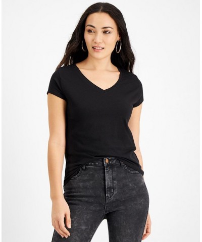Petite V-Neck Cap-Sleeve T-Shirt Black $9.80 Tops