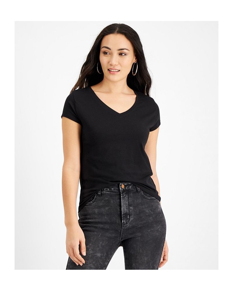 Petite V-Neck Cap-Sleeve T-Shirt Black $9.80 Tops