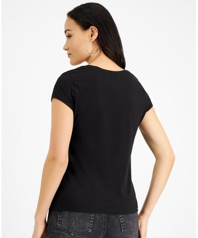 Petite V-Neck Cap-Sleeve T-Shirt Black $9.80 Tops