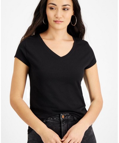 Petite V-Neck Cap-Sleeve T-Shirt Black $9.80 Tops