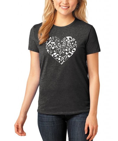 Women's Premium Blend Word Art Heart Notes T-shirt Black $22.19 Tops