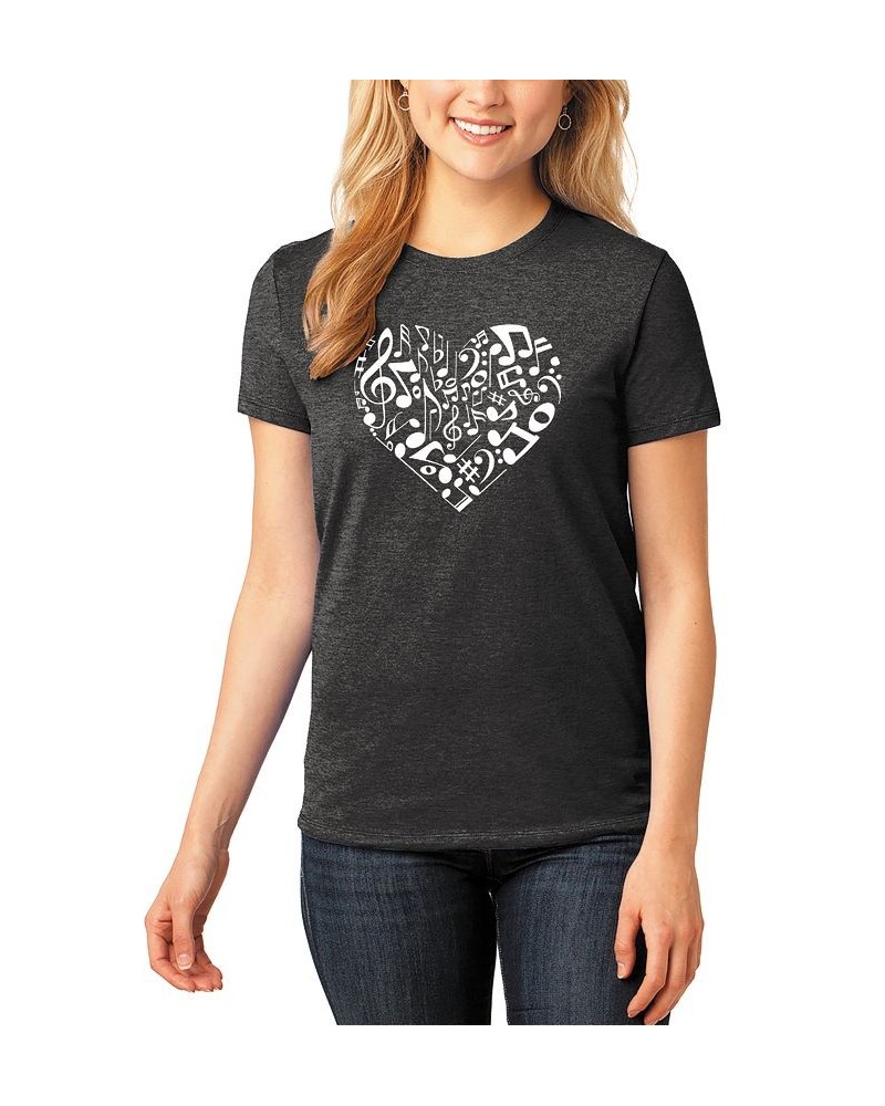 Women's Premium Blend Word Art Heart Notes T-shirt Black $22.19 Tops