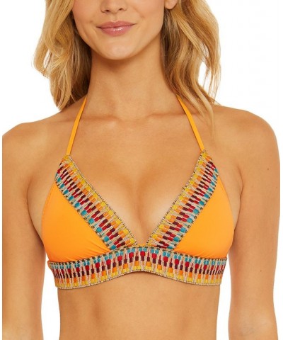 Women's Fiesta Printed-Trim Triangle Bikini Top & Hipster Bottoms Orangeburst $44.18 Swimsuits