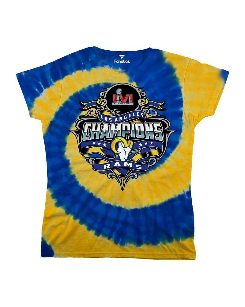 Women's Branded Royal Gold Los Angeles Rams Super Bowl LVI Champions Tie-Dye T-shirt Royal, Gold $18.33 Tops