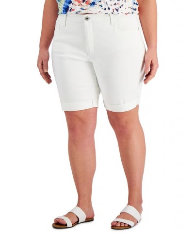 Plus Size Cuffed Denim Bermuda Shorts Bright White $17.09 Shorts