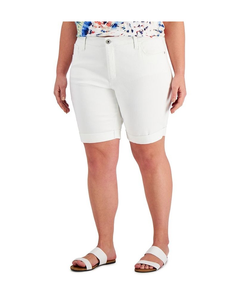 Plus Size Cuffed Denim Bermuda Shorts Bright White $17.09 Shorts