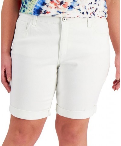 Plus Size Cuffed Denim Bermuda Shorts Bright White $17.09 Shorts