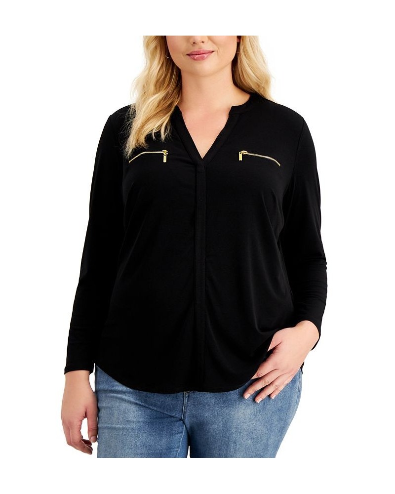 Plus Size Zip-Pocket Top Black $25.35 Tops