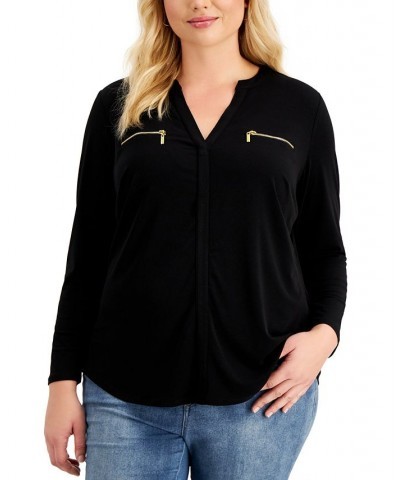 Plus Size Zip-Pocket Top Black $25.35 Tops