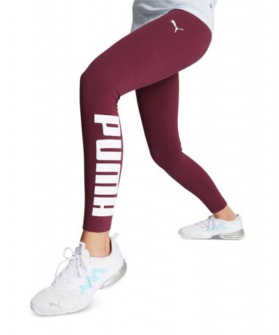 Women's Athletic Logo Mid Rise Full-Length Leggings Aubergine - White $12.00 Pants
