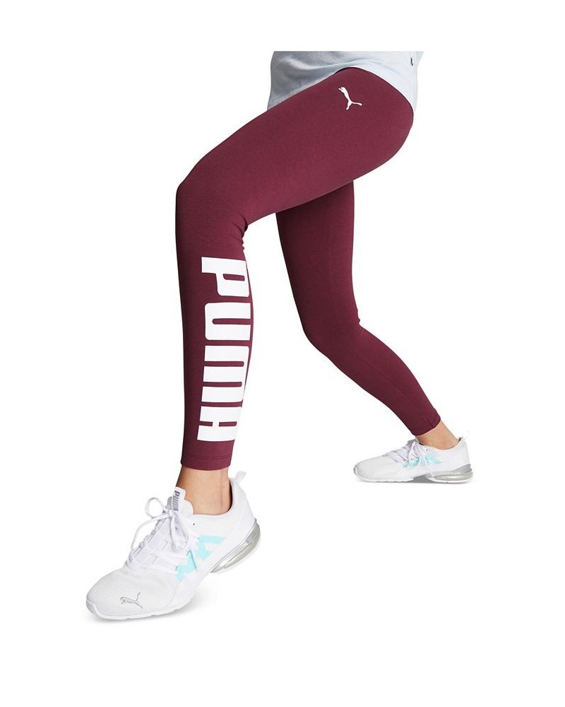 Women's Athletic Logo Mid Rise Full-Length Leggings Aubergine - White $12.00 Pants