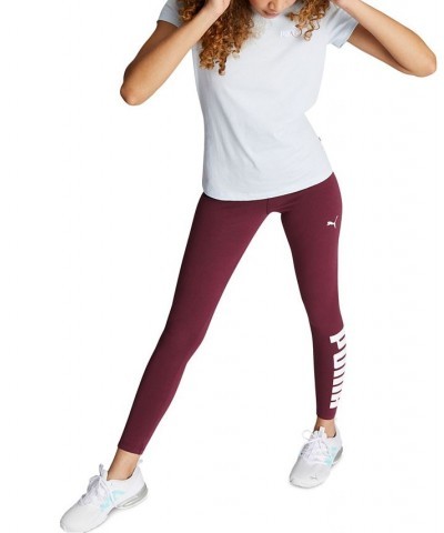 Women's Athletic Logo Mid Rise Full-Length Leggings Aubergine - White $12.00 Pants