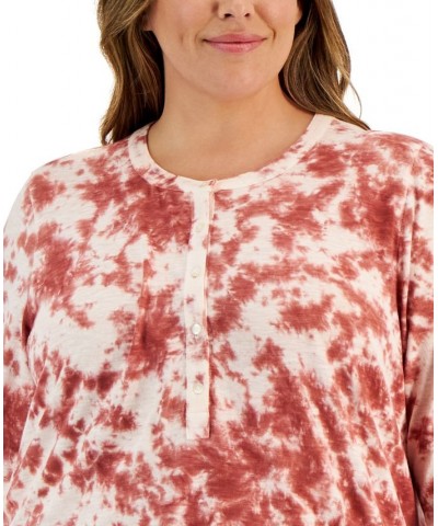 Plus Size Tie-Dyed Henley Top Pink Water Dye $15.07 Tops