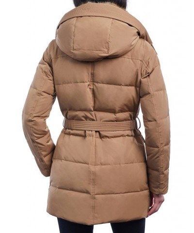 Petite Belted Faux-Fur-Collar Down Puffer Coat Tan/Beige $86.40 Coats