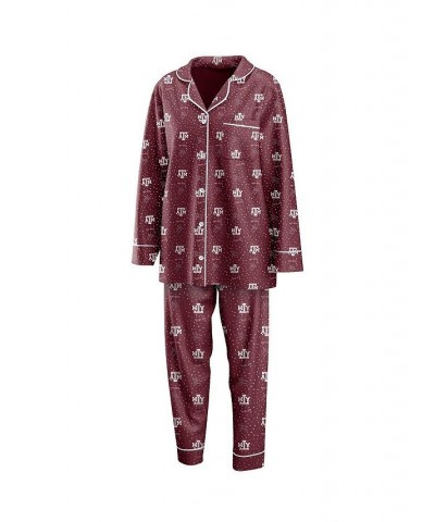 Women's Maroon Texas A&M Aggies Long Sleeve Button-Up Shirt and Pants Sleep Set Maroon $33.60 Pajama