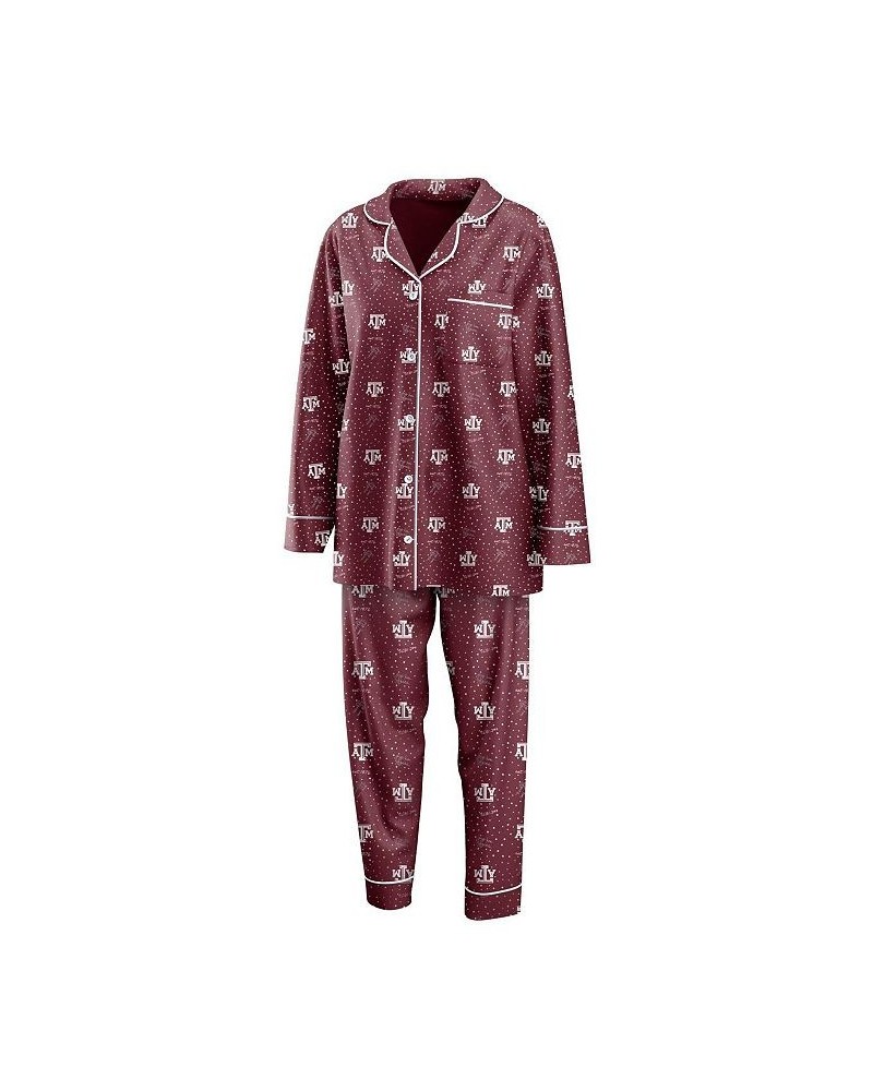 Women's Maroon Texas A&M Aggies Long Sleeve Button-Up Shirt and Pants Sleep Set Maroon $33.60 Pajama