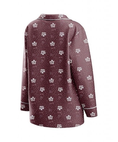 Women's Maroon Texas A&M Aggies Long Sleeve Button-Up Shirt and Pants Sleep Set Maroon $33.60 Pajama