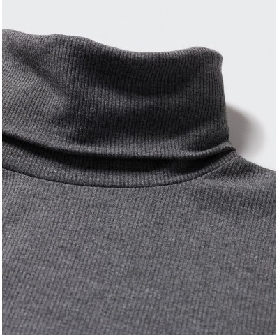 Women's Ribbed High Neck T-shirt Gray $23.59 Tops