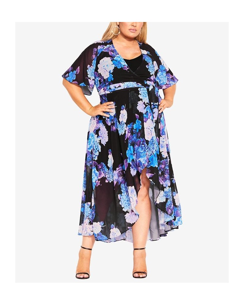 Trendy Plus Size Enthral Me Print Maxi Dress Black Hydrangea $53.64 Dresses