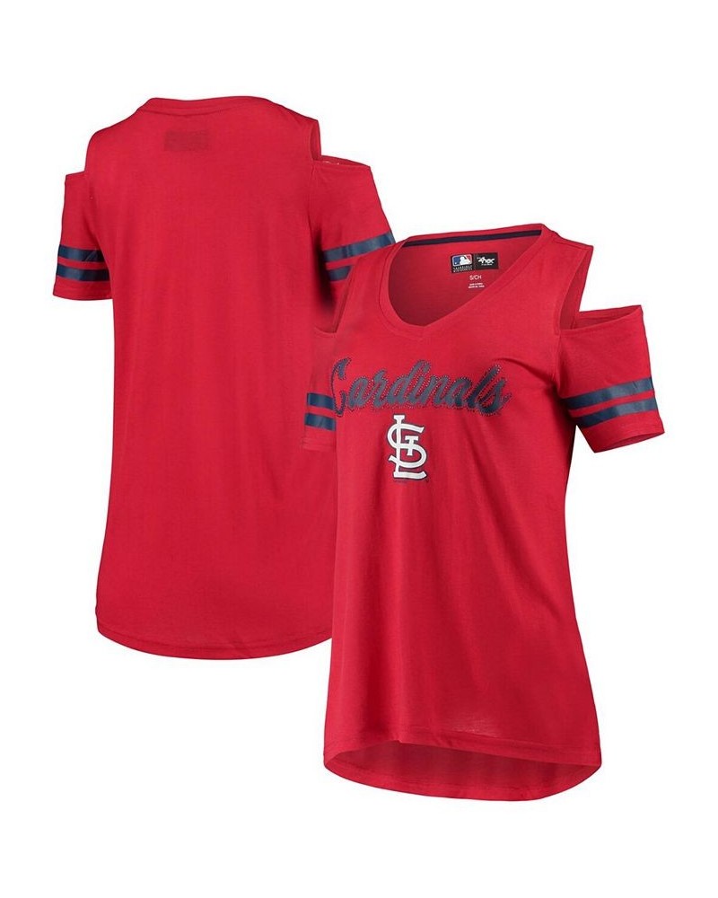 Women's Red St. Louis Cardinals Extra Inning Cold Shoulder T-shirt Red $25.49 Tops