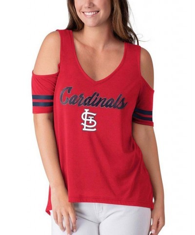 Women's Red St. Louis Cardinals Extra Inning Cold Shoulder T-shirt Red $25.49 Tops