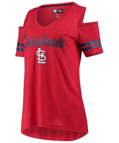 Women's Red St. Louis Cardinals Extra Inning Cold Shoulder T-shirt Red $25.49 Tops