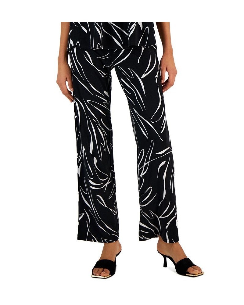 Women's Printed Wide-Leg Pants Black White Print $20.27 Pants