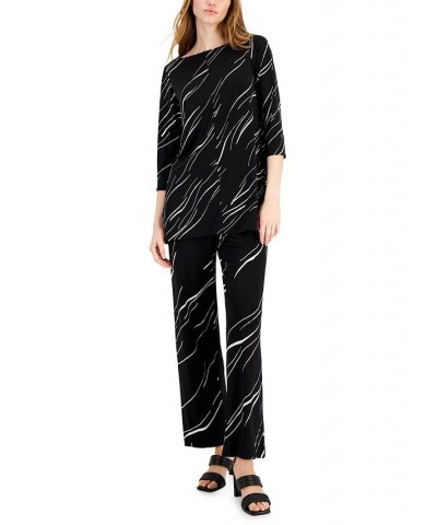 Women's Printed Wide-Leg Pants Black White Print $20.27 Pants