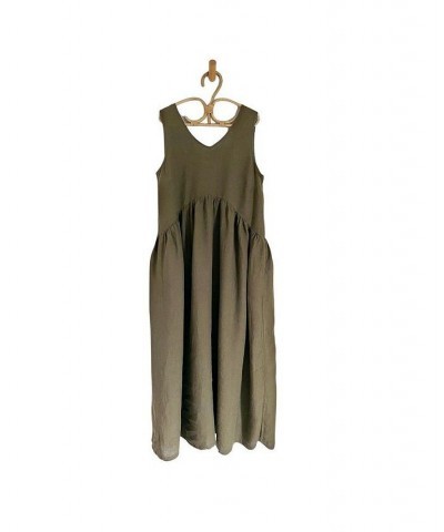 Women's Maternity Linen Abigail Maxi Dress Green $63.55 Dresses