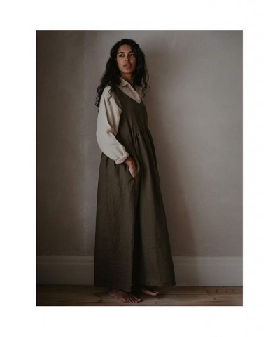 Women's Maternity Linen Abigail Maxi Dress Green $63.55 Dresses