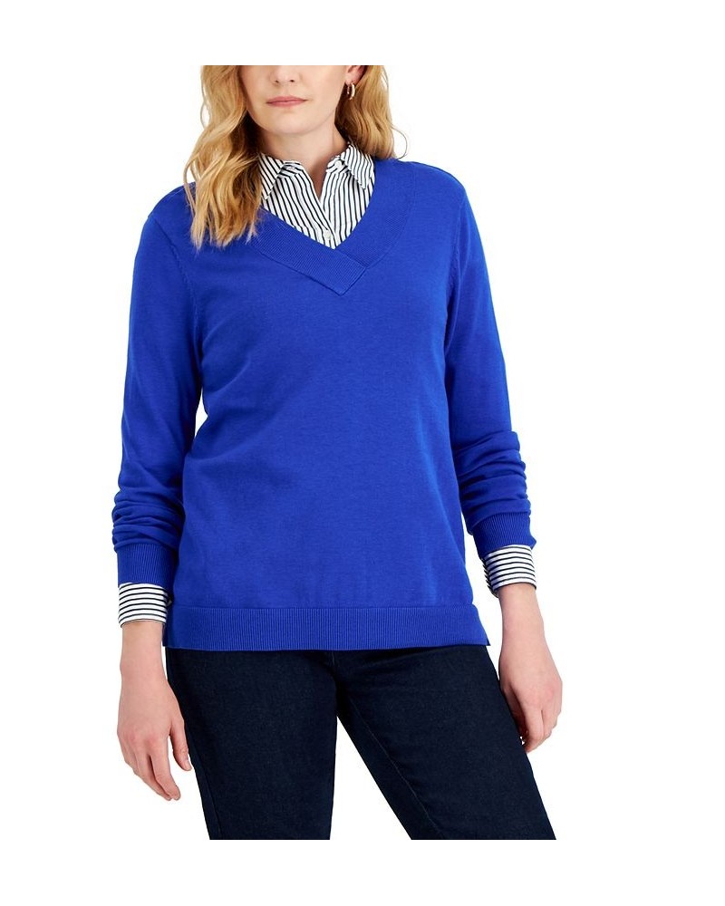 Women's Cotton V-Neck Sweater Malbec $14.87 Sweaters