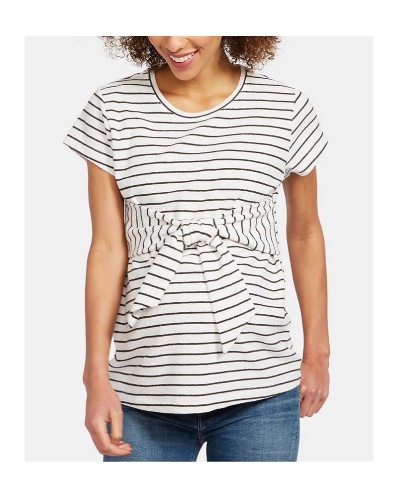 Maternity Tie-Waist Top White-Black Stripe $43.20 Tops