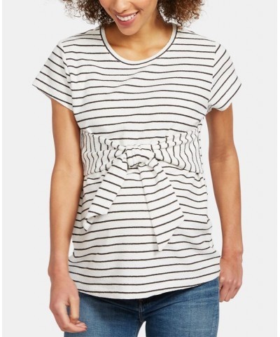 Maternity Tie-Waist Top White-Black Stripe $43.20 Tops