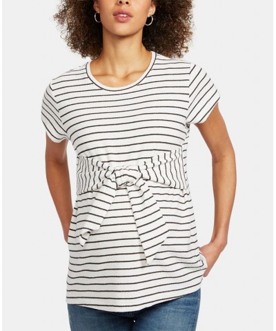 Maternity Tie-Waist Top White-Black Stripe $43.20 Tops