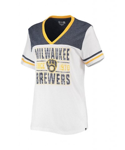 Women's White Heathered Navy Milwaukee Brewers Colorblock V-Neck T-shirt White, Heathered Navy $21.12 Tops