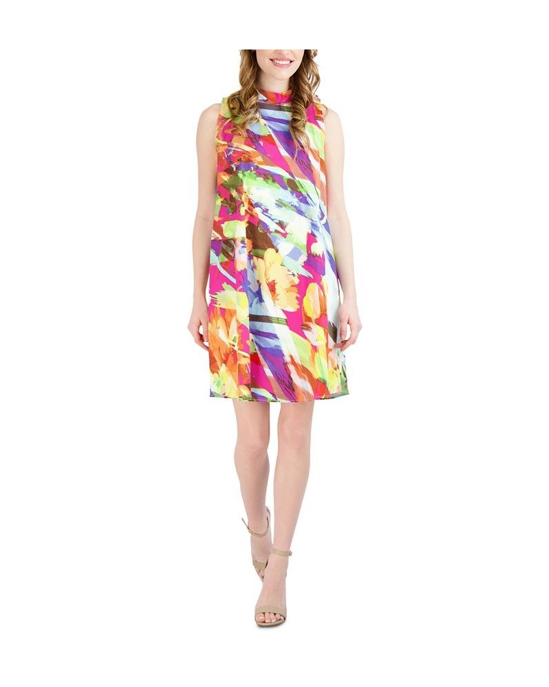 Women's Printed Mock Neck Shift Dress Multi $45.39 Dresses