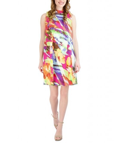 Women's Printed Mock Neck Shift Dress Multi $45.39 Dresses