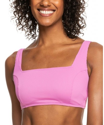 Juniors' Active Ribbed Square-Neck Bikini Top & Hipster Bottoms Cyclamen $29.40 Swimsuits