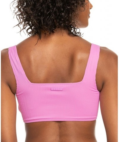 Juniors' Active Ribbed Square-Neck Bikini Top & Hipster Bottoms Cyclamen $29.40 Swimsuits